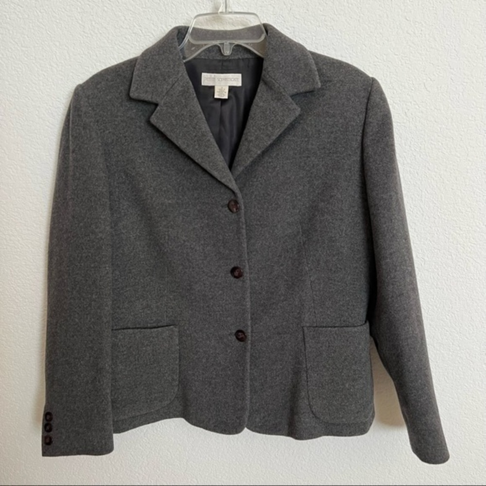 Petite Sophisticate Gray Wool Cashmere Blazer Size 14